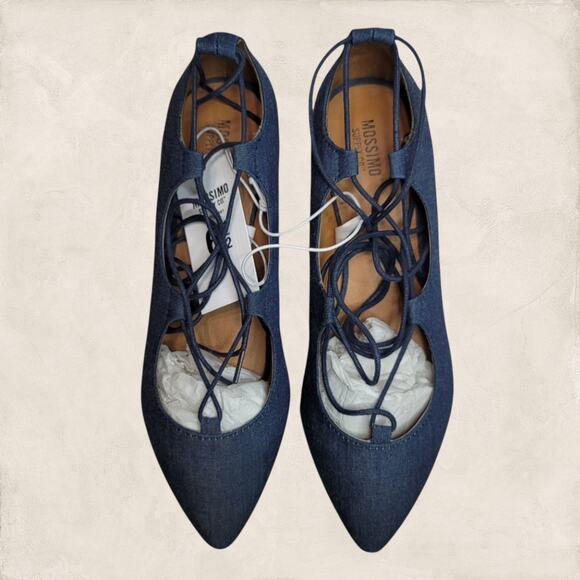 Mossimo Pointed Lace-Up Denim Blue Ballet Flats Size 6.5 - Picture 1 of 7
